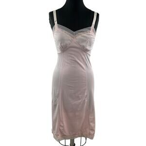 VINTAGE Pink Slip Dress Strap Ribbed V-Neck Embroidered Floral Lace Knit Size 34